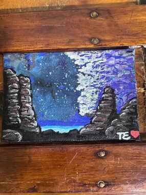 Hand-Painted Night Sky Landscape Canvas - Blue & Purple